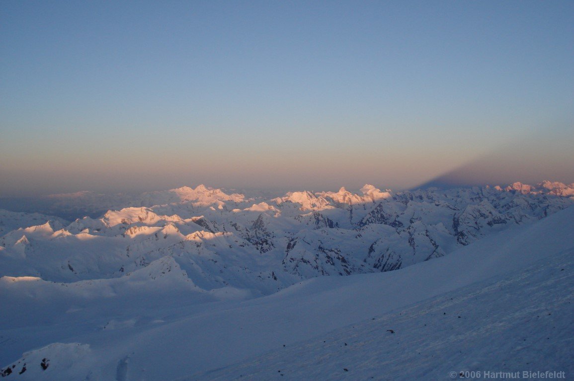 The shadow of Elbrus reaches far to the west