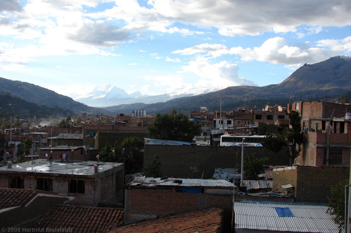 Huaraz, from the roof of our hospedaje we can see Huascarán