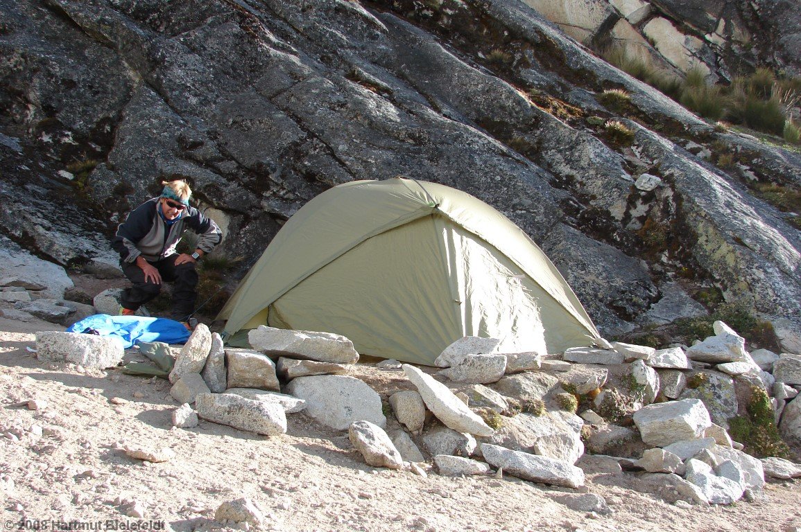 moraine camp at Chopicalqui (5000 m)