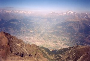 View from Mont Emilius (3559m) to Aosta (570m)