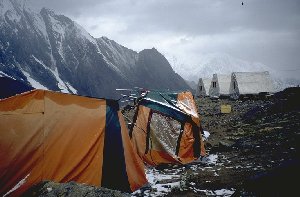 Our tents in base camp Moskvin after bad weather