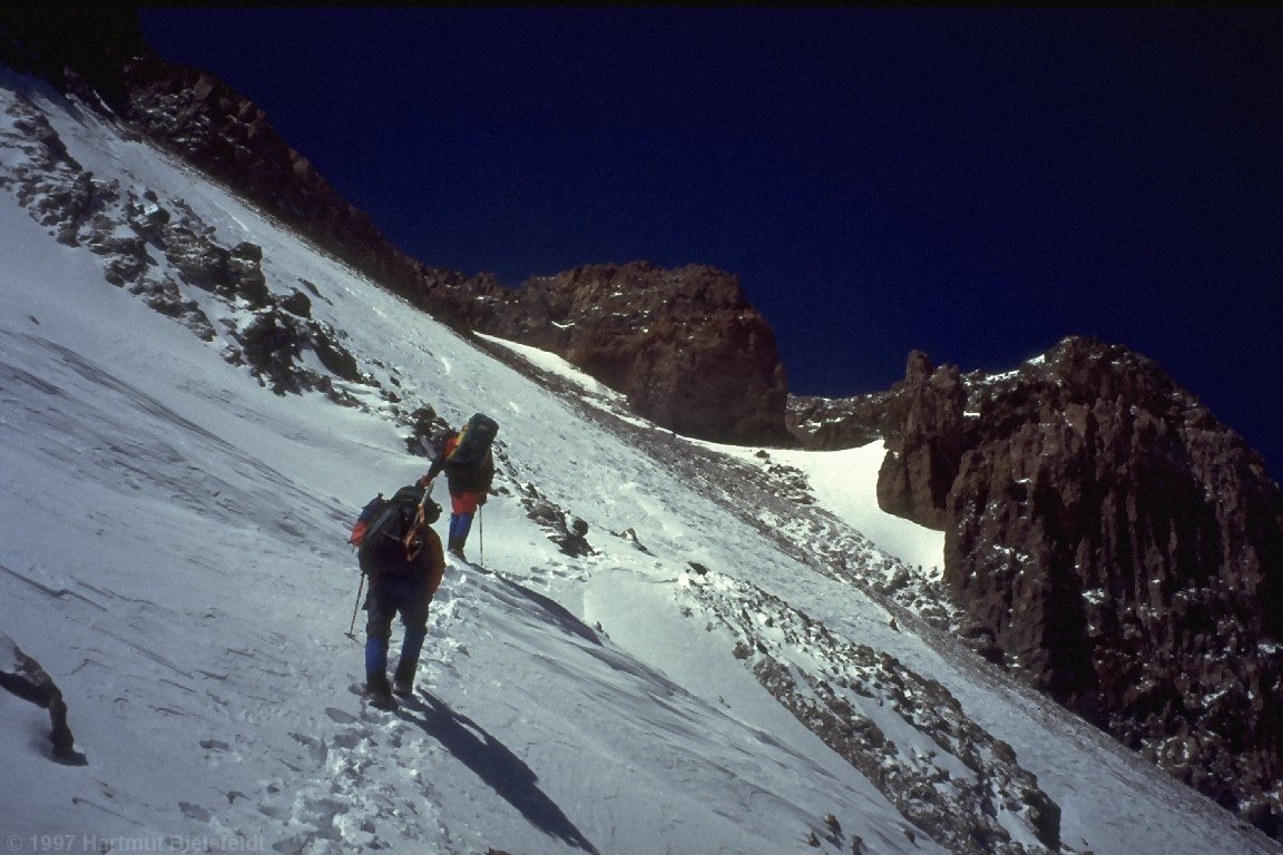 Crampons are a good idea here.