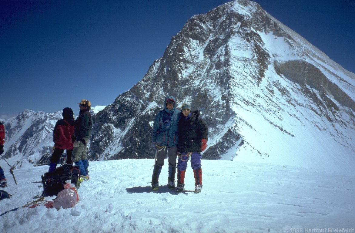 On the north summit of Peak Chapaeva (6095 m). Khan Tengri is almost thousand meters higher.