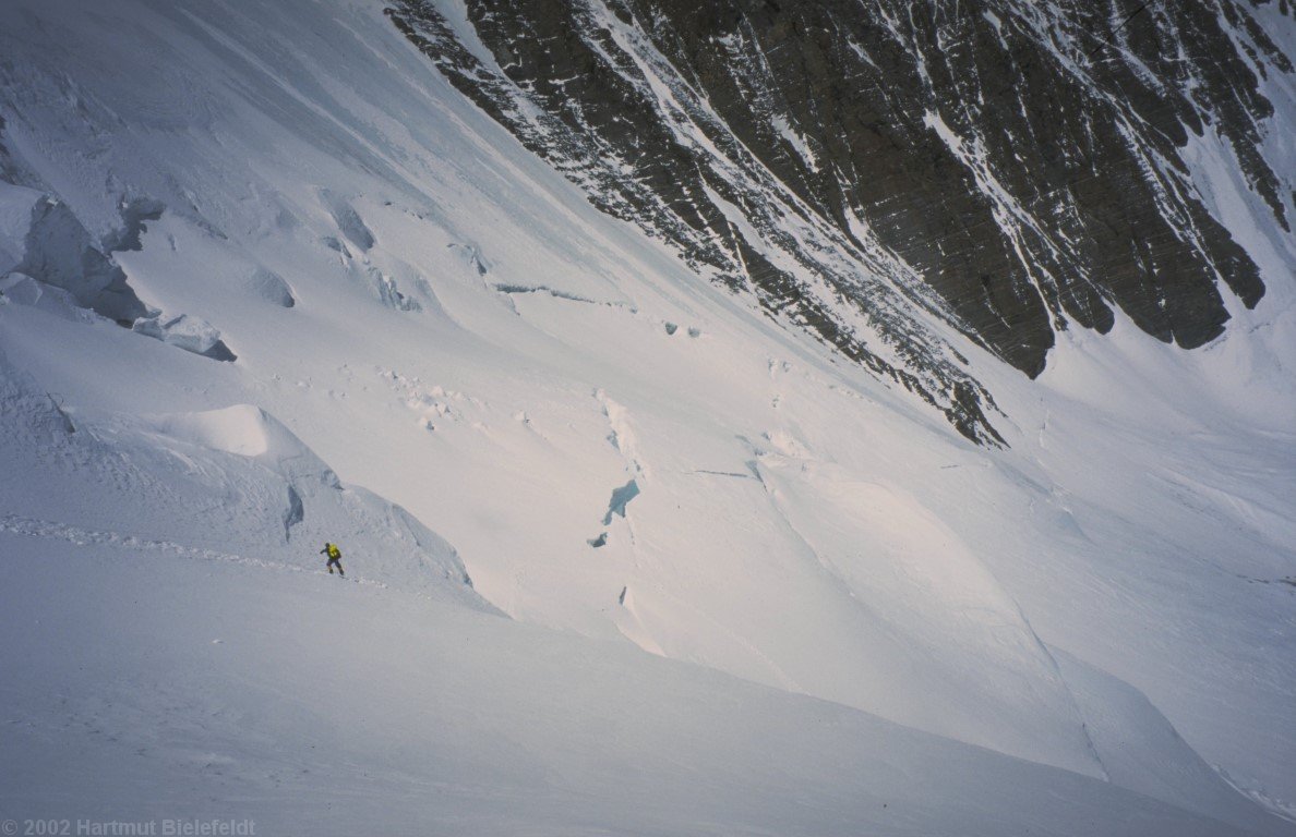 View from camp 1 downwards to the ascent route
