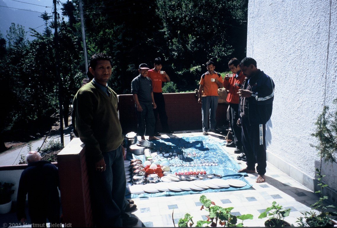 In Joshimath the expedition dishes are being sorted