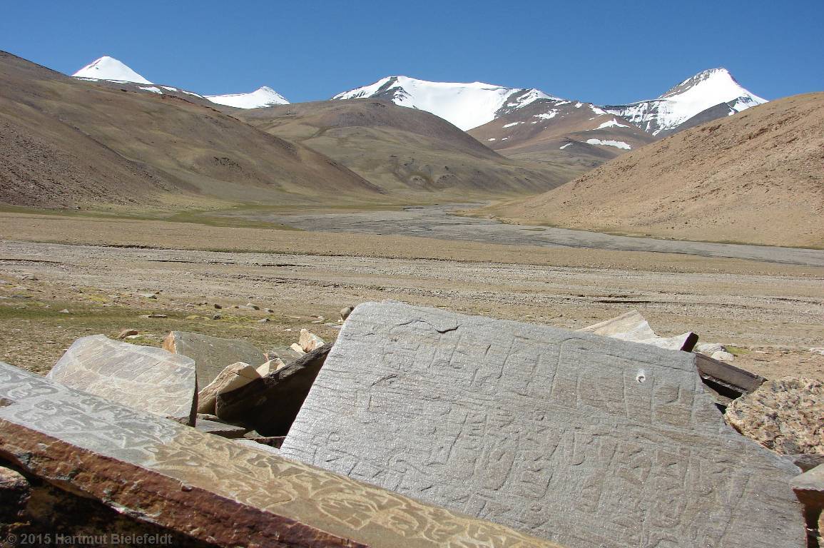 mani stones, with Gyama Peaks in the background